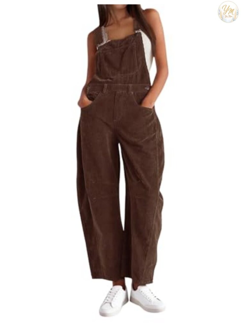 Women's Corduroy Overalls Wide Leg Bib Jumpsuit with Pockets